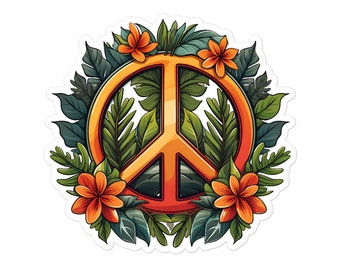 Floral Peace Sign Sticker - Waterproof Vinyl Decal