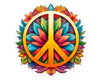 Floral Peace Sign Sticker - Hippie Style Vinyl Decal