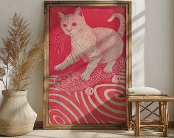 Cat Cruiser Poster – Retro Skateboard Art, Skateboarding Print