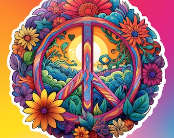 Floral Peace Sign Sticker – Hippie Boho Decor