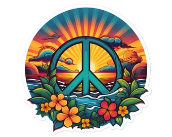 Flower Power - Sunset Peace Sign Sticker - Sticker for Laptop, Hydroflask and Car