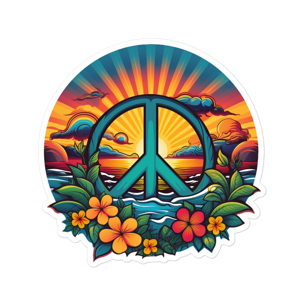 Peace Sign Ocean Rocks Ocean Sunset Peace Sign Sticker Sticker for Laptop, Hydroflask Sticker ...