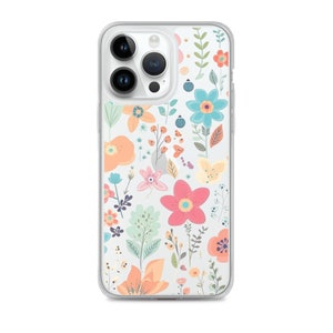 Cute Colorful Flowers Phone Case For iPhone 14 Plus 13 Pro Max Mini 12 XR Clear Phone Cover With Aesthetic Design