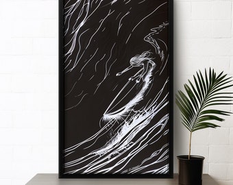 Vintage Surf Longboard Wall Art – Retro Coastal Poster for Surfboard Lovers