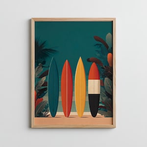 Minimalist Surfboard Art Print - Surfboard Wall Art, Surf Print, Beach Home Decor