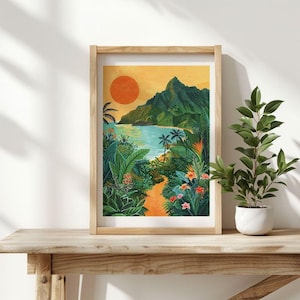 NaPali Coast Wall Art – Hawaii Travel Poster, Kauai Landscape Print, Tropical Ocean Artwork, Island Decor, Coastal Vacation Wall Print