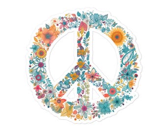 Floral Peace Sign Hippie Sticker – Boho Vinyl Decal for Laptop, Hydroflask, Car, Water Bottle