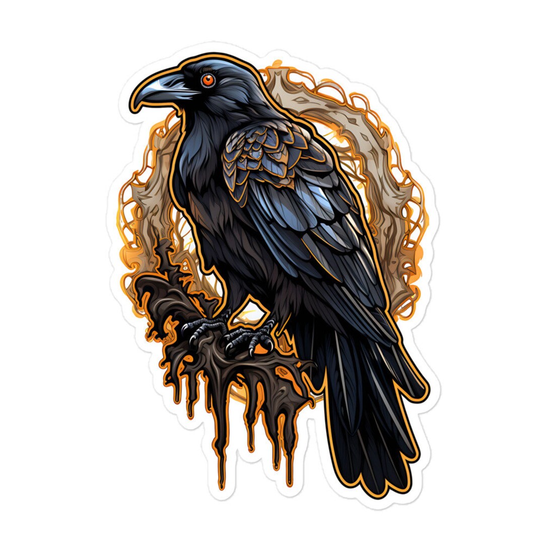 Moonlit Mystique: Raven Sticker - Sticker for Laptop, Hydroflask ...