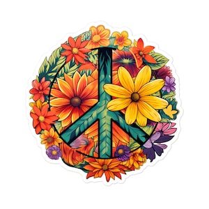 Flower Power Hippie Peace Sign Sticker - Sticker for Laptop, Hydroflask and Car