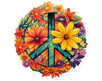 Flower Power Hippie Peace Sign Sticker - Sticker for Laptop, Hydroflask and Car