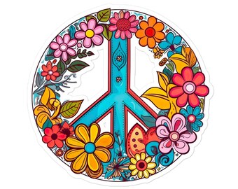 Floral Peace Sign Sticker - Boho Hippie Decal
