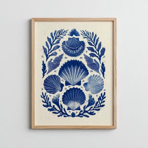 Seashell Linocut Print - Coastal Wall Art, Beach House Decor, Nautical Artwork, Ocean-Inspired Gift, Minimalist Sea Print