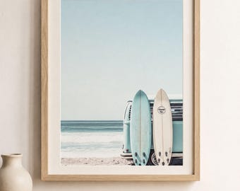 Vintage Surf Art Print – Boho Camper Van, Coastal Beach Decor