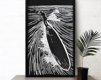 Retro Longboard Surf Poster – 70s Surfer Wall Art for Beach House Coastal Decor