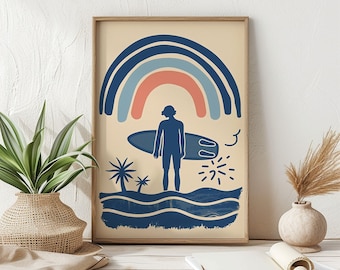 Vintage Surf Art Print – Coastal Beach Escape Poster