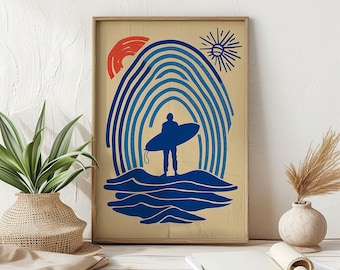 Coastal Surf Art Print – Vintage Surfer, Nautical Wall Decor