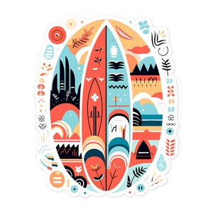 Surfboard Art Sticker - Sticker for Laptop, Hydroflask Sticker, Sticker for Car