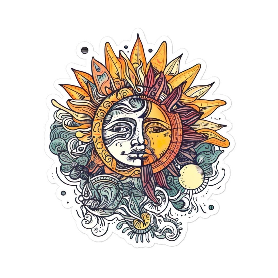 Sun Moon Boho Sticker – Celestial Vinyl Decal for Laptop, Hydroflask ...