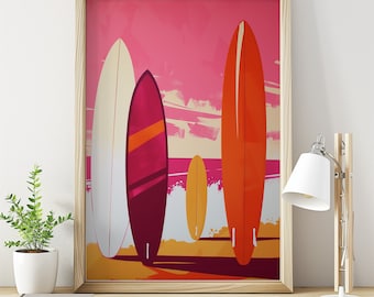 Vintage Surfing Art Print – Tropical Beach Poster