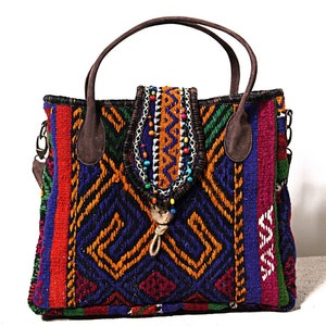HANDMADE TRADITIONAL EYE Design Anatolian Kilim Bag, Rug Shoulder Bag, Boho Bag, Turkish Bag, Handwoven Carpet Tote, Ethnic Handmade Purse