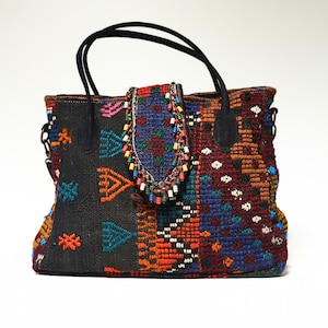 HANDMADE Traditional Eye Motif Anatolian Kilim Bag, Boho Bag, Rug Shoulder Bag, Turkish Bag, Handwoven Carpet Bag, Ethnic Handmade Purse