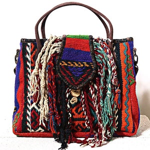 HANDMADE TRADITIONAL EYE Design Anatolian Kilim Bag, Rug Shoulder Bag, Boho Bag, Turkish Bag, Handwoven Carpet Tote, Ethnic Handmade Purse