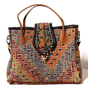 HANDMADE TRADITIONAL EYE Motif Anatolian Kilim Bag, Rug Shoulder Bag, Boho Bag, Turkish Bag, Handwoven Carpet Tote, Ethnic Handmade Purse