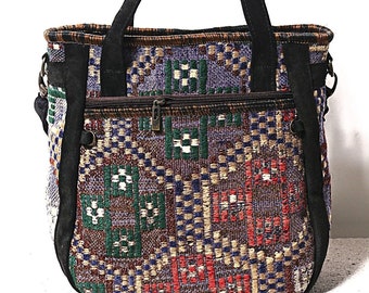 HANDMADE RUG CROSSBODY and Handbag, Traditional Anatolian Kilim Purse, Carpet Shoulder Bag, Ethnic Kilim Tote Bag, Bohemian Bag, Turkish Bag