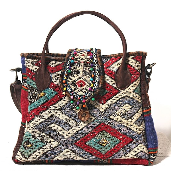 HANDMADE TRADITIONAL EYE Motif Anatolian Kilim Bag, Rug Shoulder Bag, Boho Bag, Turkish Authentic Carpet Bag, Handwoven Bag, Ethnic Purse