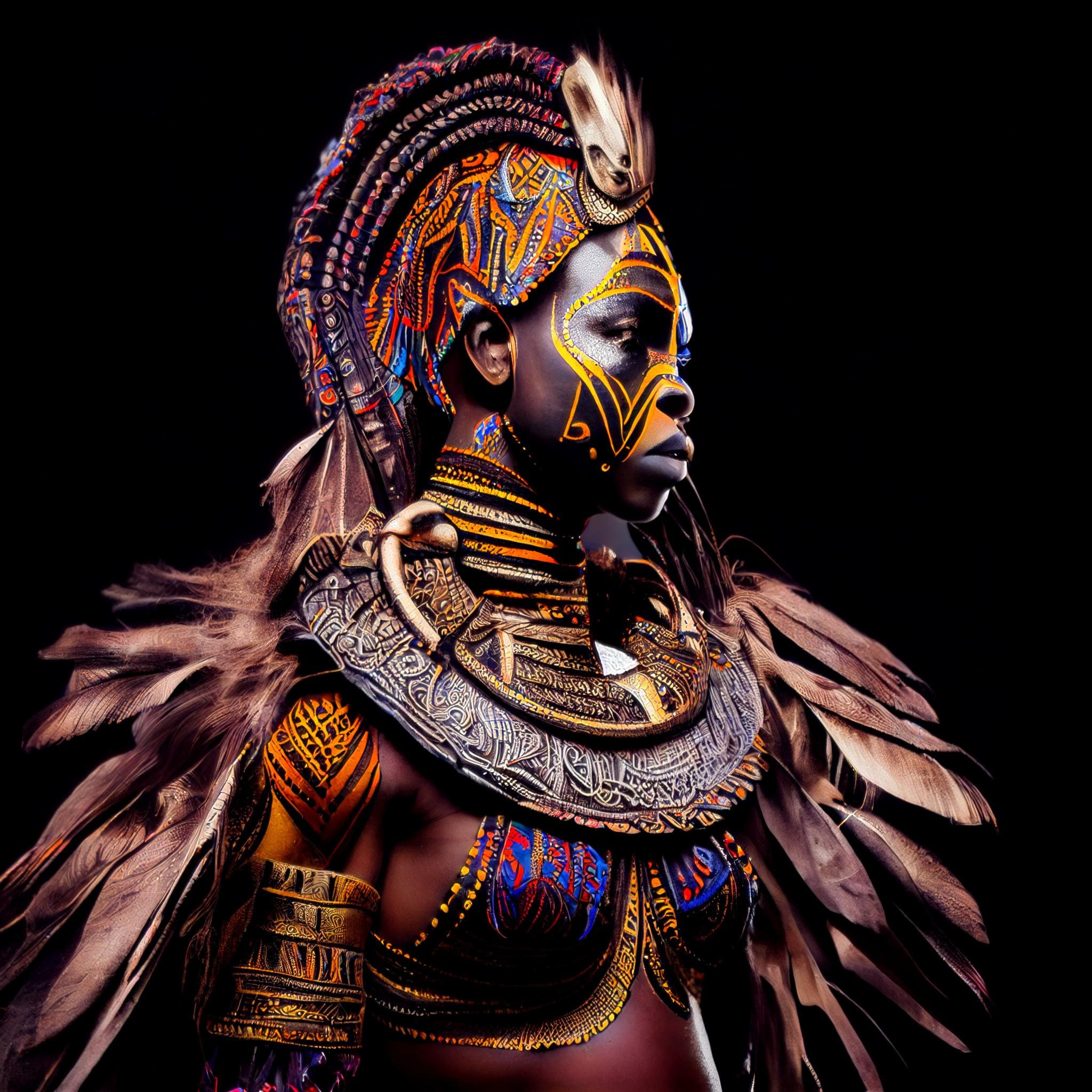 Bright and Bold: Ai generated Portrait of an African Warrior Woman in Bright and Bold: Ai generated Portrait of an African Warrior Woman in