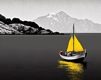 Discover the Calm Beauty of the Black Sea with a Striking Yellow Sailboat in an AI Art Piece