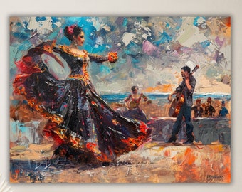 Flamenco Dance Canvas Painting Print, Flamenco Wall Art, Spanish Home Decor