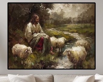 Jesus and the Lost Lamb Canvas Print: Good Shepherd Wall Art