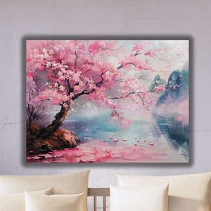 Japanese Cherry Blossom Canvas Wall Art, Watercolor Sakura Nature  Japan Wall Decor, Floral Boho Framed Print