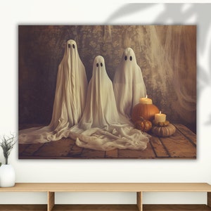 Vintage Ghosts Painting Print, Halloween Ghosts Wall Art, Vintage Ghost Painting