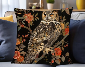 Owl Throw Pillow Cover Set: William Morris Inspired Cottagecore Decor