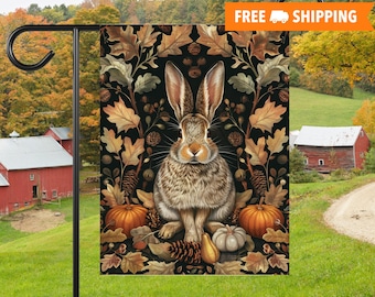 Autumn Bunny Garden & House Banner, Harvest Bunny Garden Flag, Fall Garden Decor