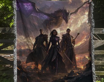 Fourth Wing Inspired Woven Blanket: Dragon Fandom Tapestry