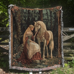 Royal Fairytale Botanical Woven Blanket, Princess Fantasy Throw, Queen Theme Bedding, Magical Storybook Tapestry