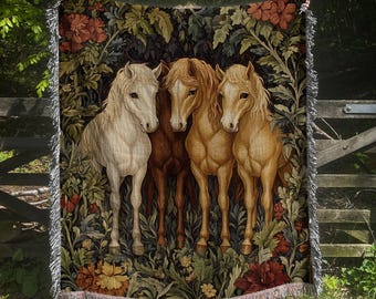 Equestrian Woven Blanket: Horse Tapestry Throw, Rustic Decor