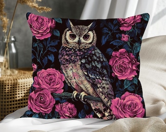 Cottagecore Owl Pillow Cover: Floral Woodland Design