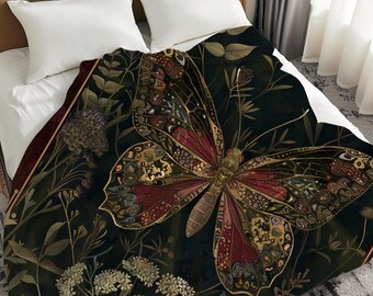 Mystic Butterfly Velveteen Blanket: Dark Academia Cottagecore Decor