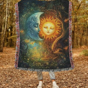 Celestial Sun And Moon Woven Blanket, Bohemian Celestial Woven Throw Blanket