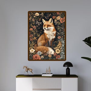 Red Fox Floral Canvas Art Print: William Morris Inspired Framed Wall Decor