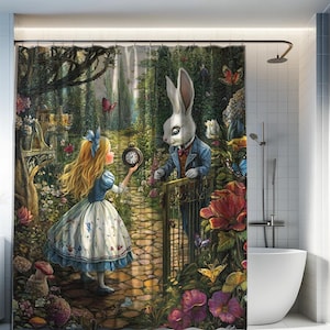 Alice in Wonderland Shower Curtain - Unique Bathroom Decor, Literary Gift, Whimsical Bathroom Accessory, Fantasy Home Decor, Storybook