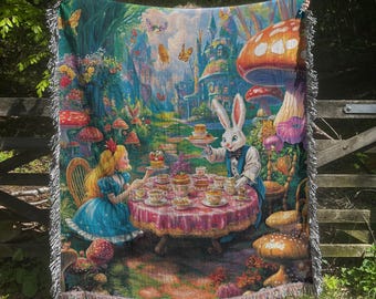 Alice in Wonderland Woven Blanket: Cottagecore Book Nook Decor
