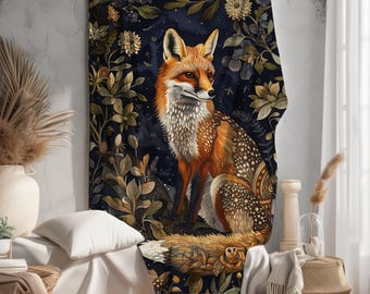 William Morris Fox Botanical Throw Blanket: Plush Velveteen