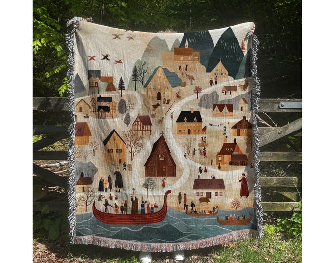 Scandi Village Woven Blanket: Cottagecore Scandinavian Throw