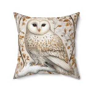 Cottagecore Owl Throw Pillow: White & Golden Accent Decor image 3