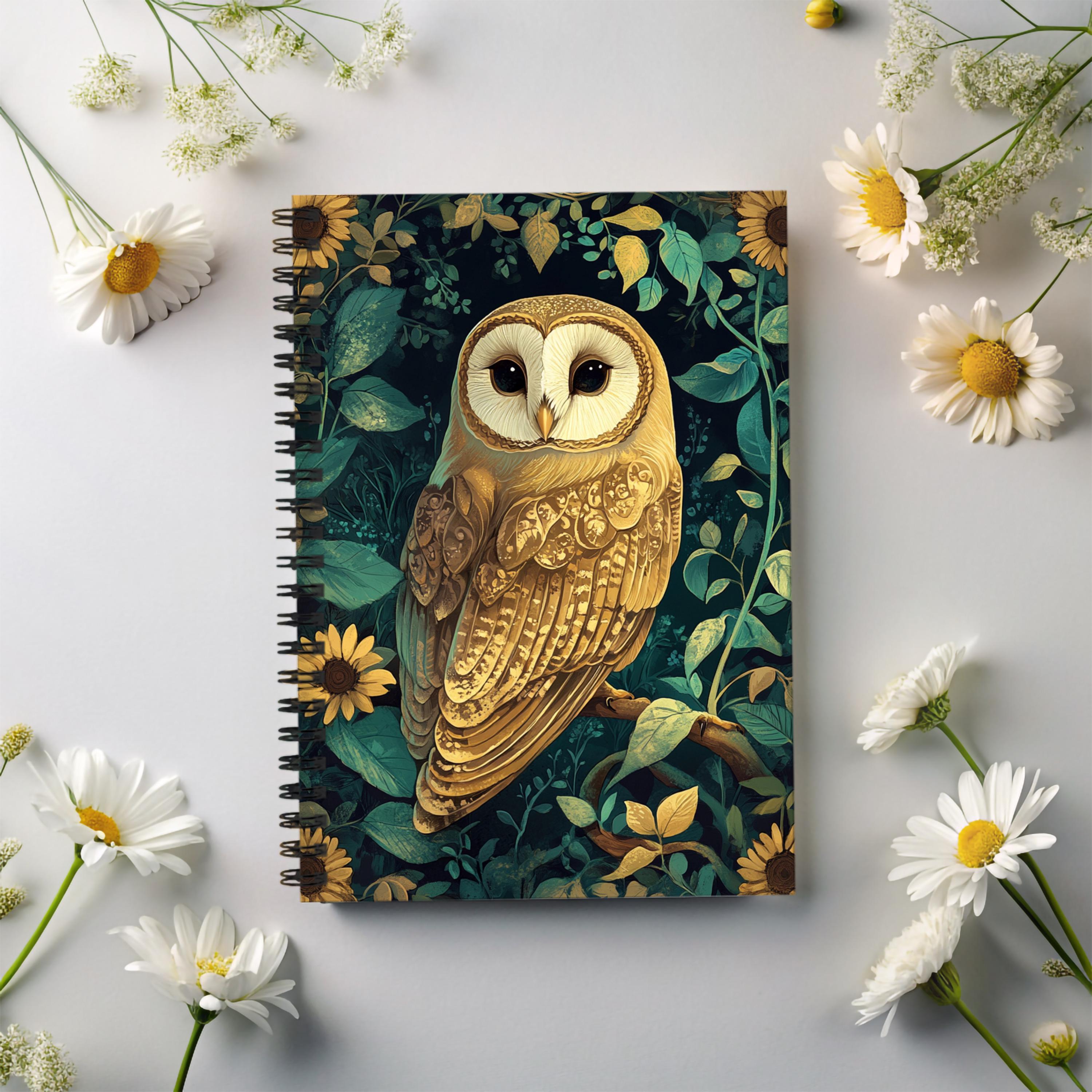 Owl Spiral Notebook: Sunflower Design, Ruled Pages